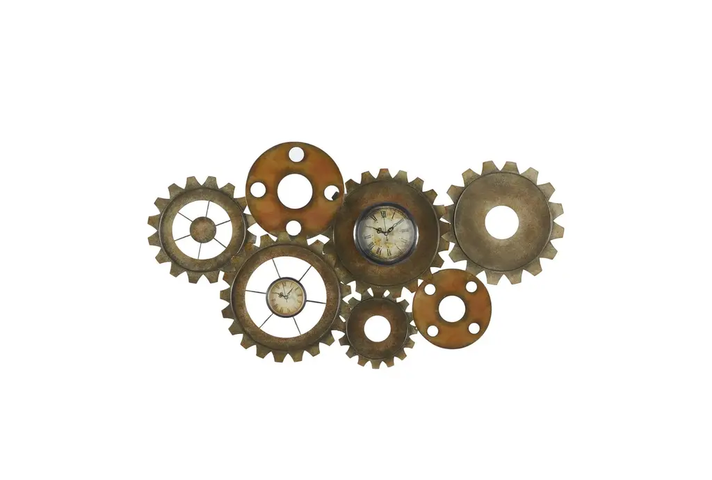 Brown Bronze Metal Gear Clock | Wall | Curved | Round