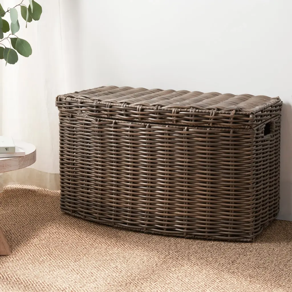 Rectangular Woven Wicker Storage Basket With Handles