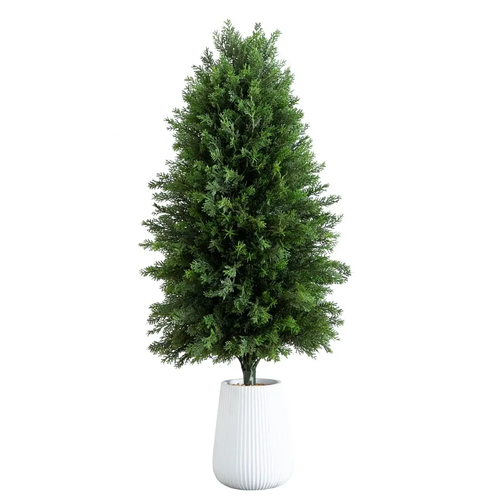 3Ft. Uv Resistant Artificial Cedar Tree, Decorative White Planter
