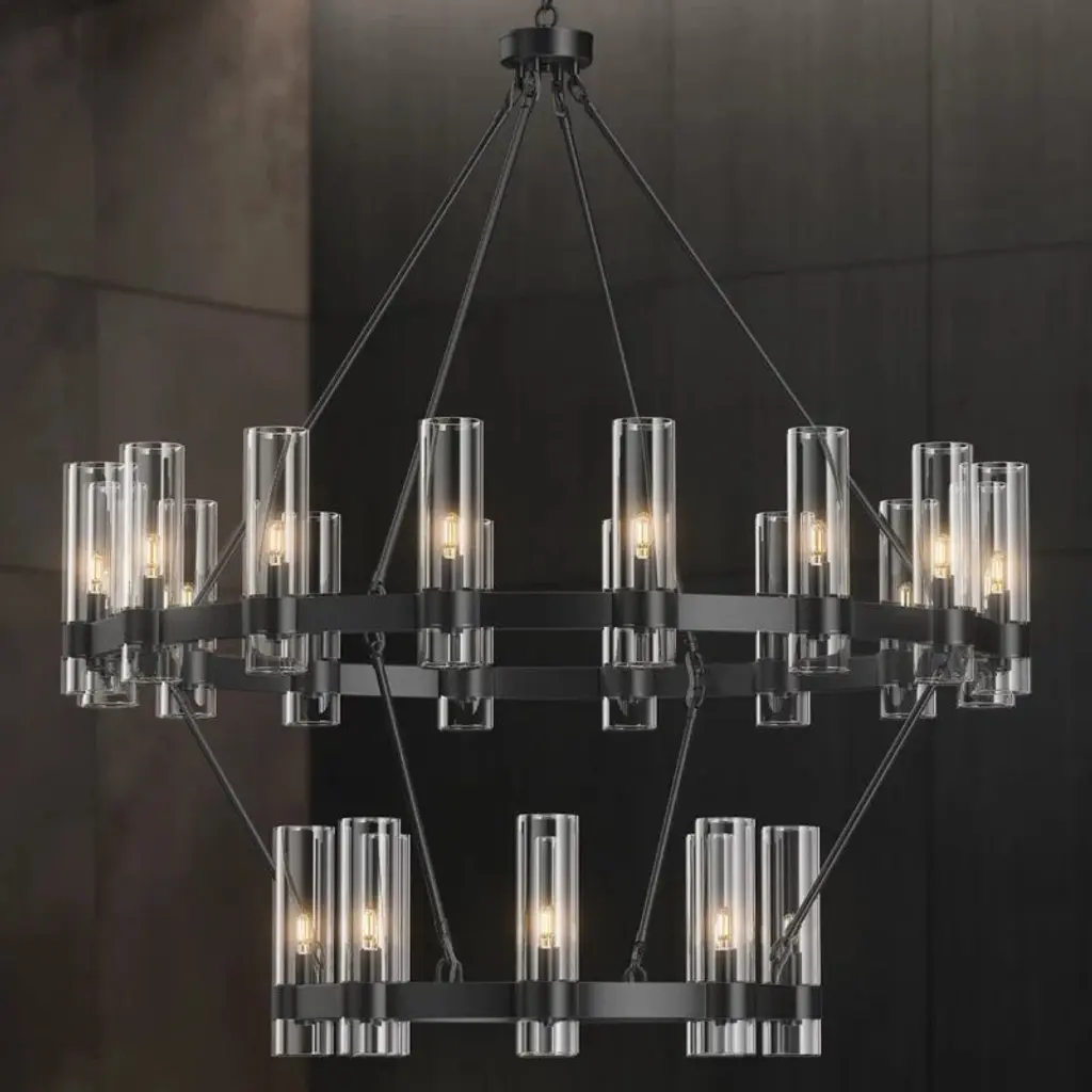 24-lights Chandelier,wagon Wheel Chandelier With Glass Shade