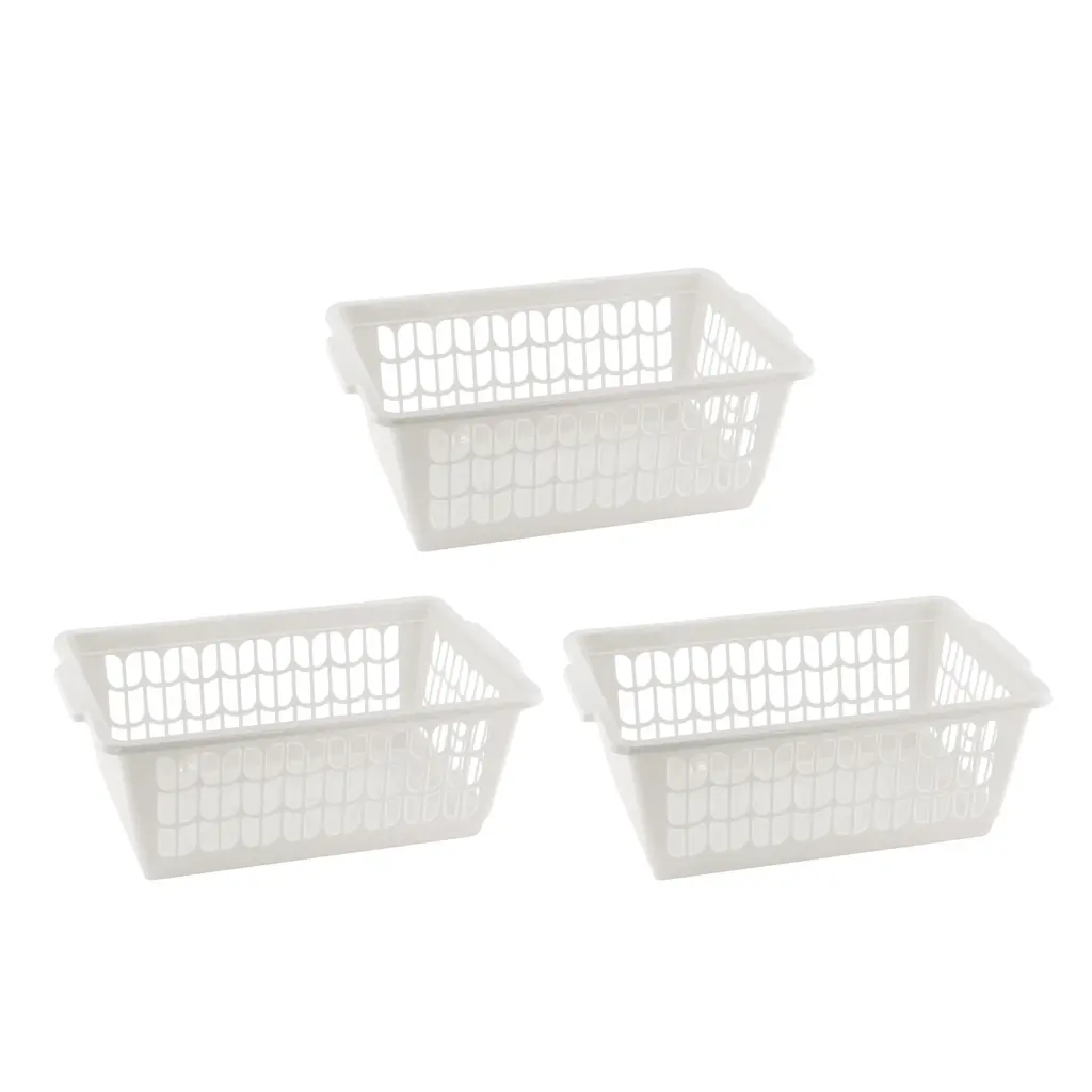 Small Plastic Storage Basket For Organizing Kitchen Pantry, Pack Of 3 - White