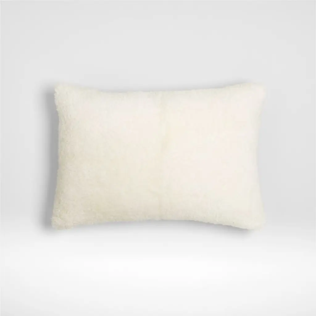 Malmo Shearling 22"x15" Ivory Throw Pillow With Feather Insert