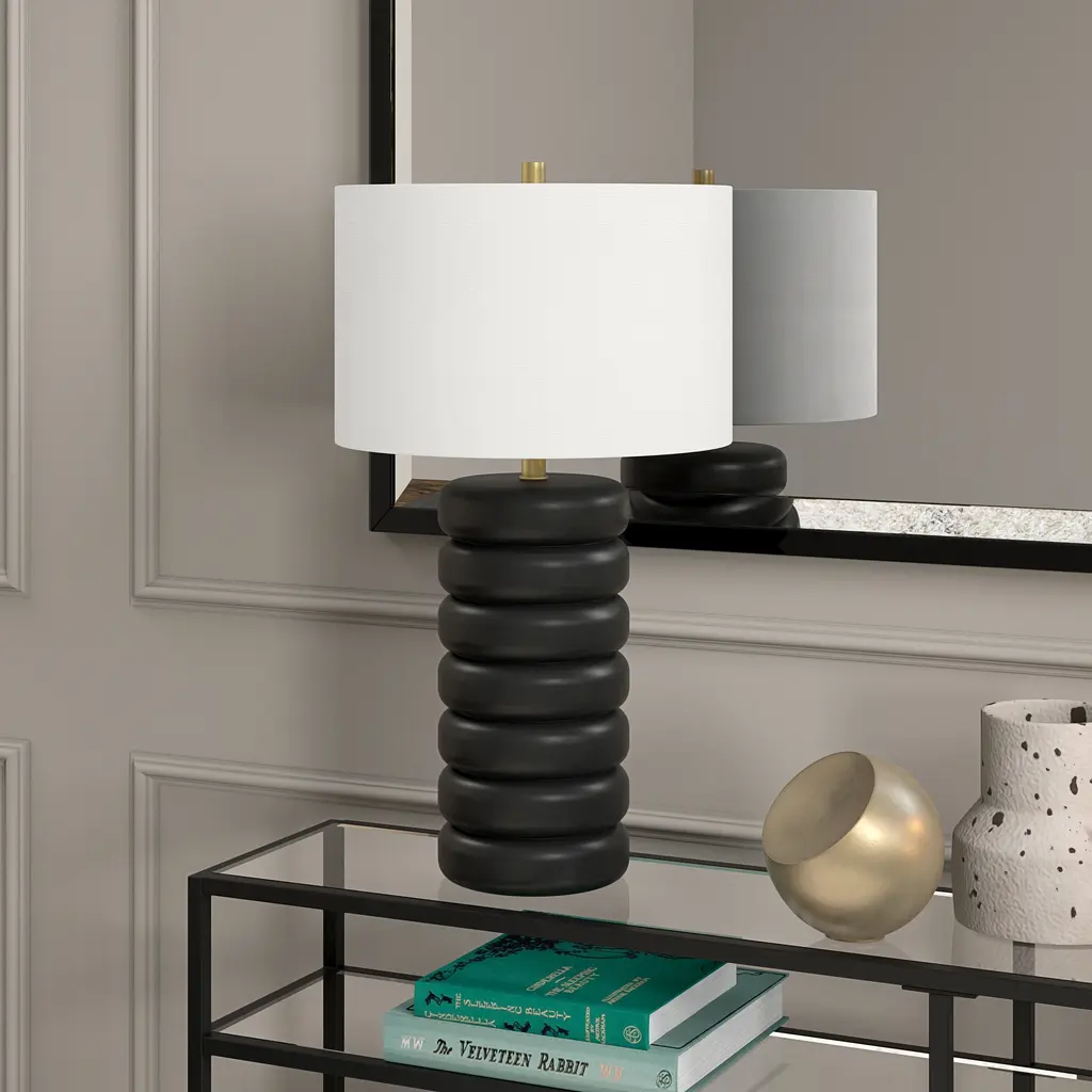 Zelda 25" Tall Glass Bubble Body Table Lamp With Fabric Shade - Matte Black/brass