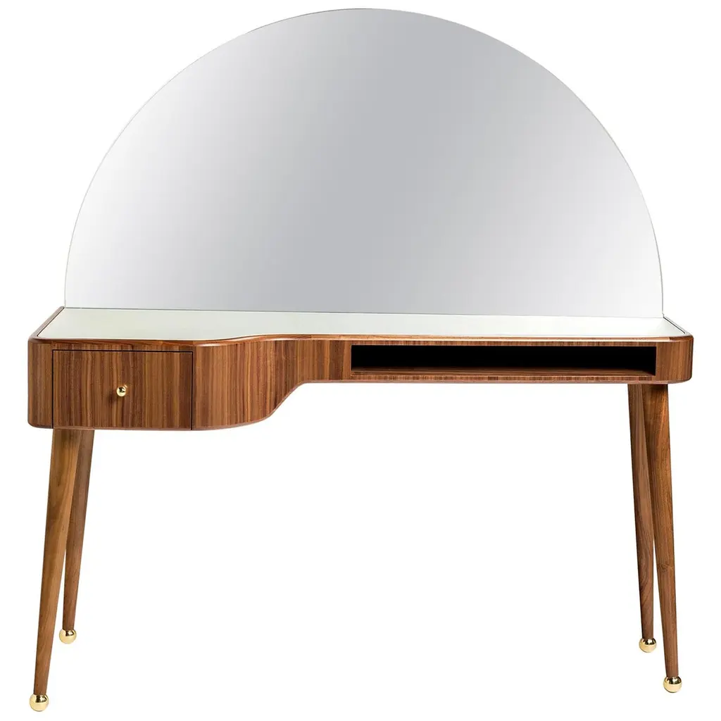21st Century American Walnut Veneer Vanity Desk With Mirror
