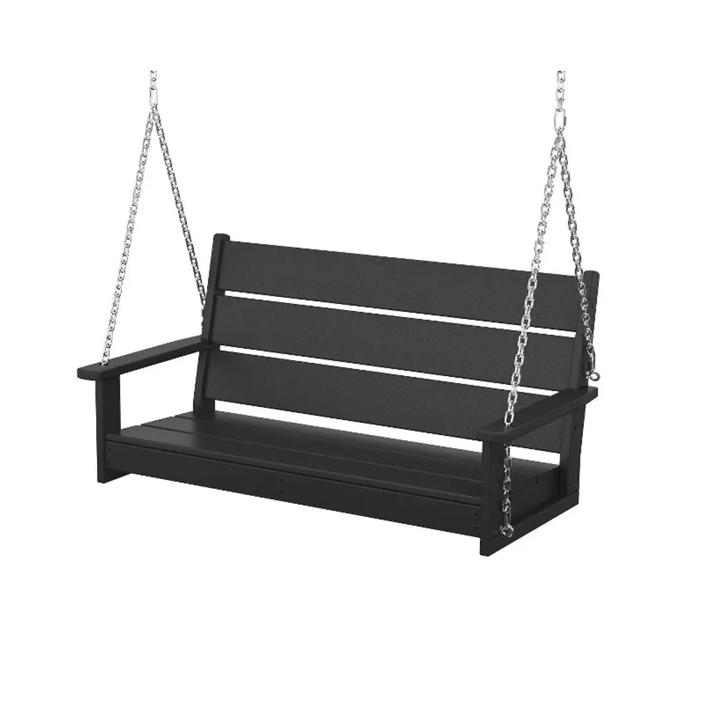Polywood Lakeside Outdoor Patio Garden Swing Bench Black: Durable All-weather, Fade-resistant 2-seater