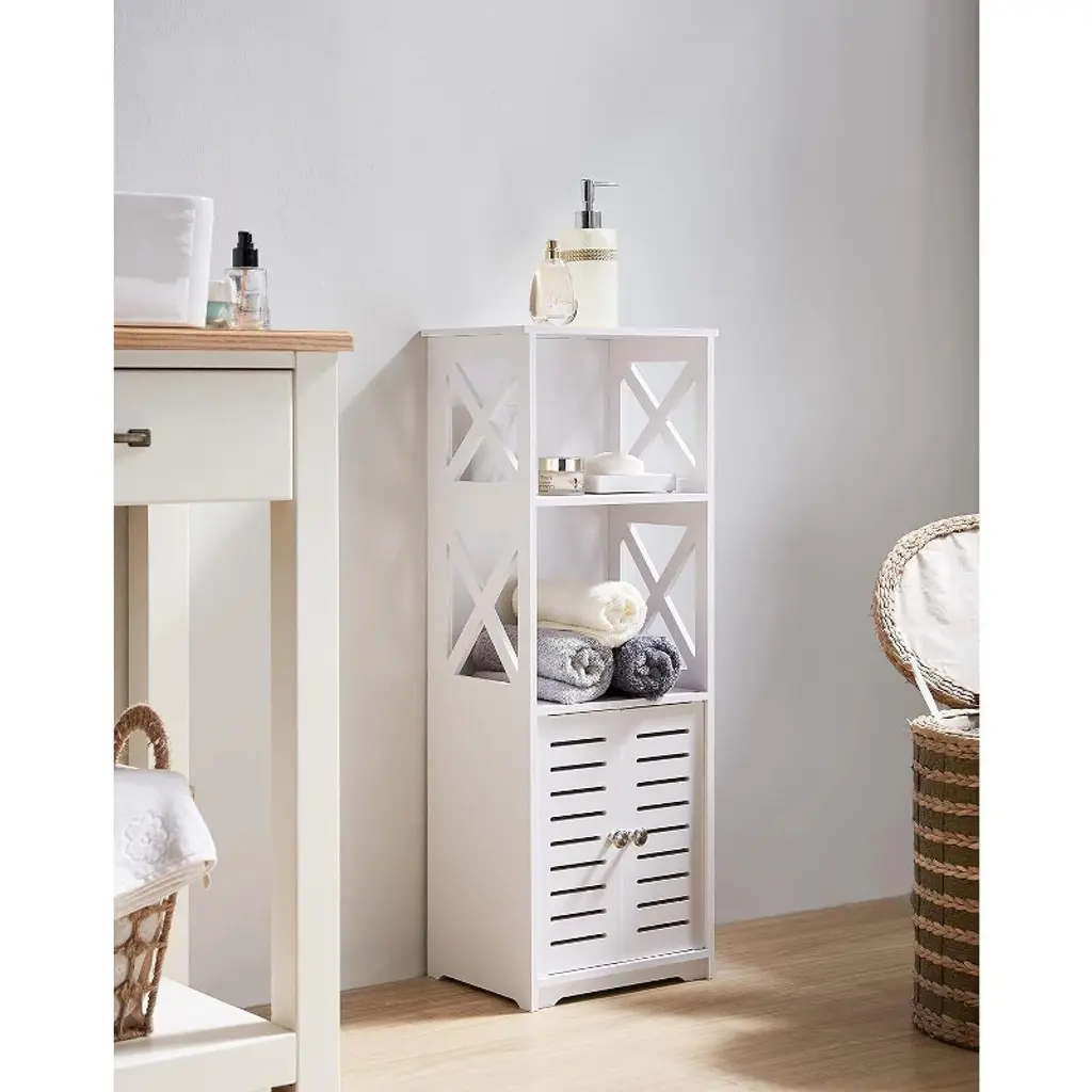 Kings Brand Furniture - Bathroom Floor Storage Cabinet, Side Toilet Cabinet With Door And Shelfs, White