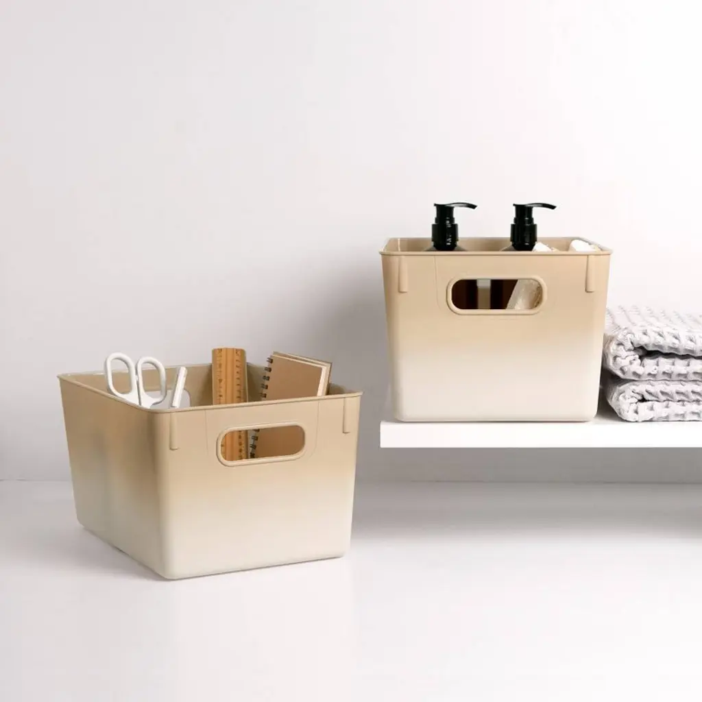 Isaac Jacobs 2Pk 7"x8.11" Decorative Storage Ombre Bin Tan