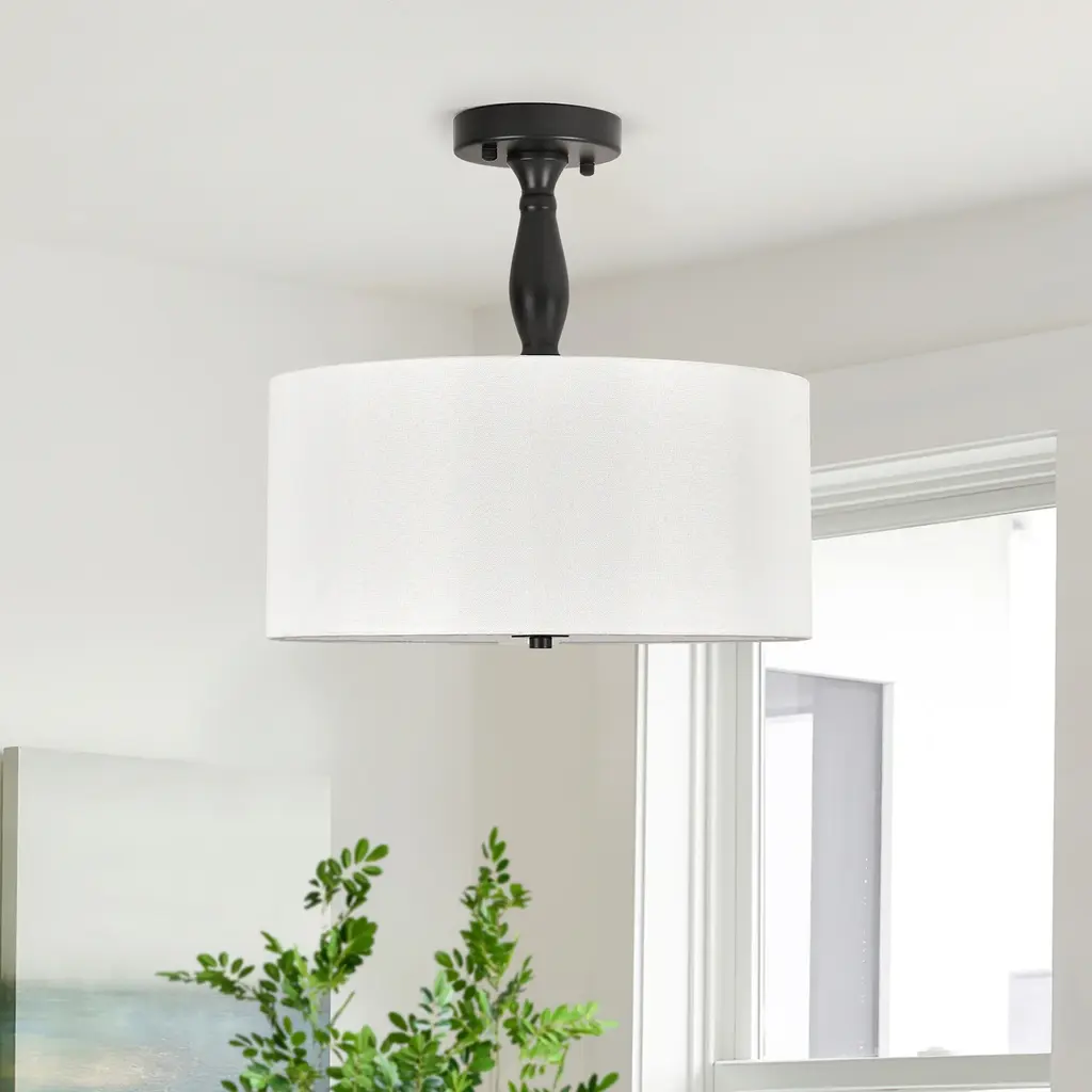 3-Light Fabric Semi Flush Mount Light - Natural - Natural