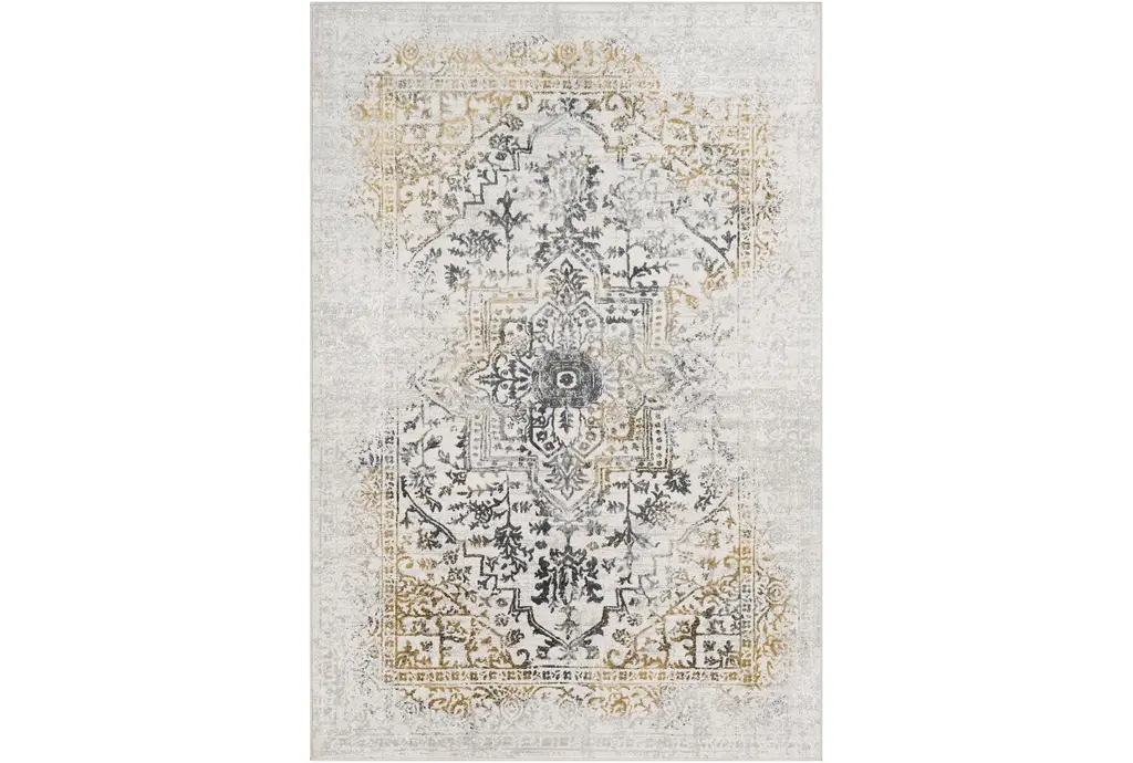 5'3"x7'3" Fiber Rug- Traditional Botanical Charcoal / Mustard Tatoo | Low Pile | Rectangle By Surya