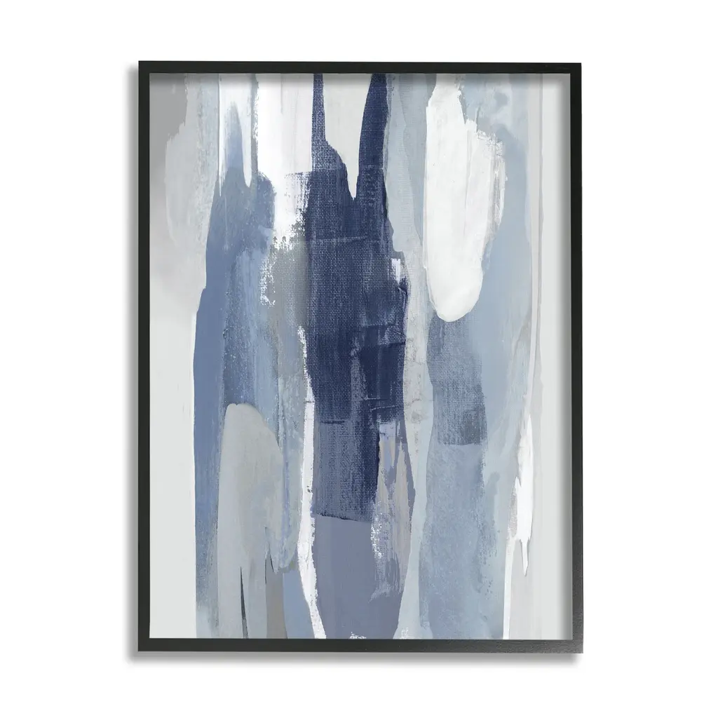 Stupell Layers Of Blue And White Abstract Movements Framed Wall Art - 11 X 14 - Black
