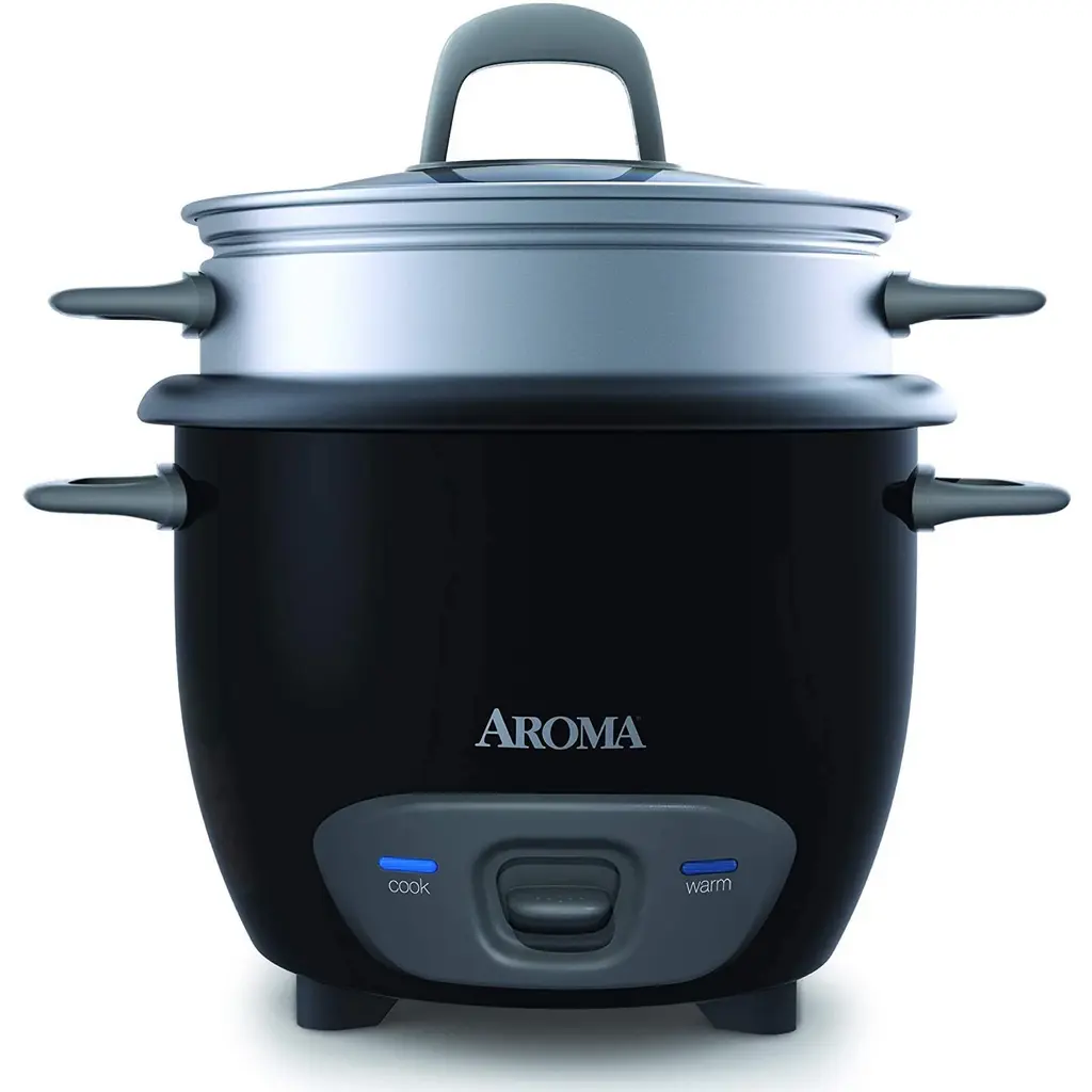 Aroma Housewares 6-Cup (Cooked) (3-Cup Uncooked) Pot Style Rice Cooker And Food Steam Refurbished - Black