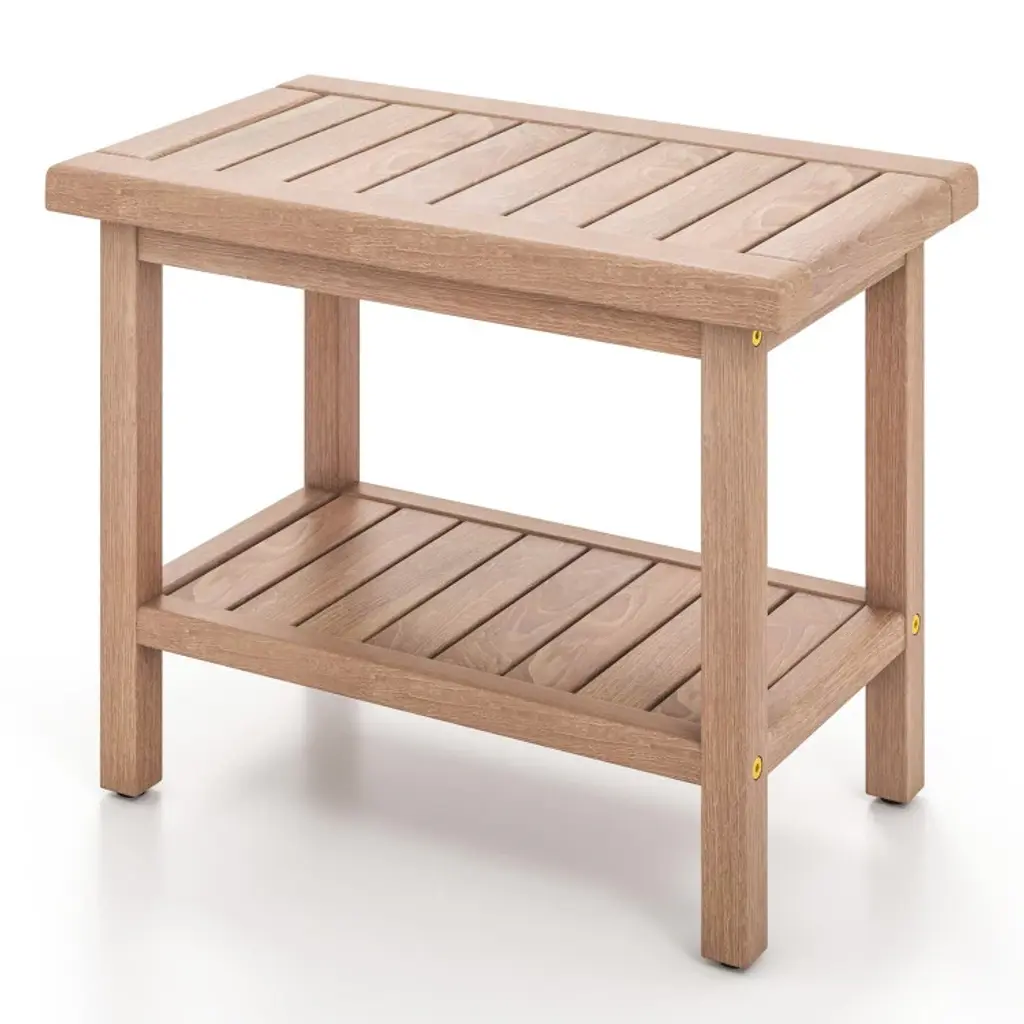 21 Inches Teak Shower Bench With Storage Shelf - 21" X 12" X 16" - Natural