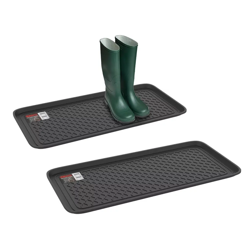 All Weather Boot Tray – Set Of 2 Large Water-resistant Plastic Utility Shoe Mat For Indoor And Outdoor Use In All Seasons By Stalwart (Black)