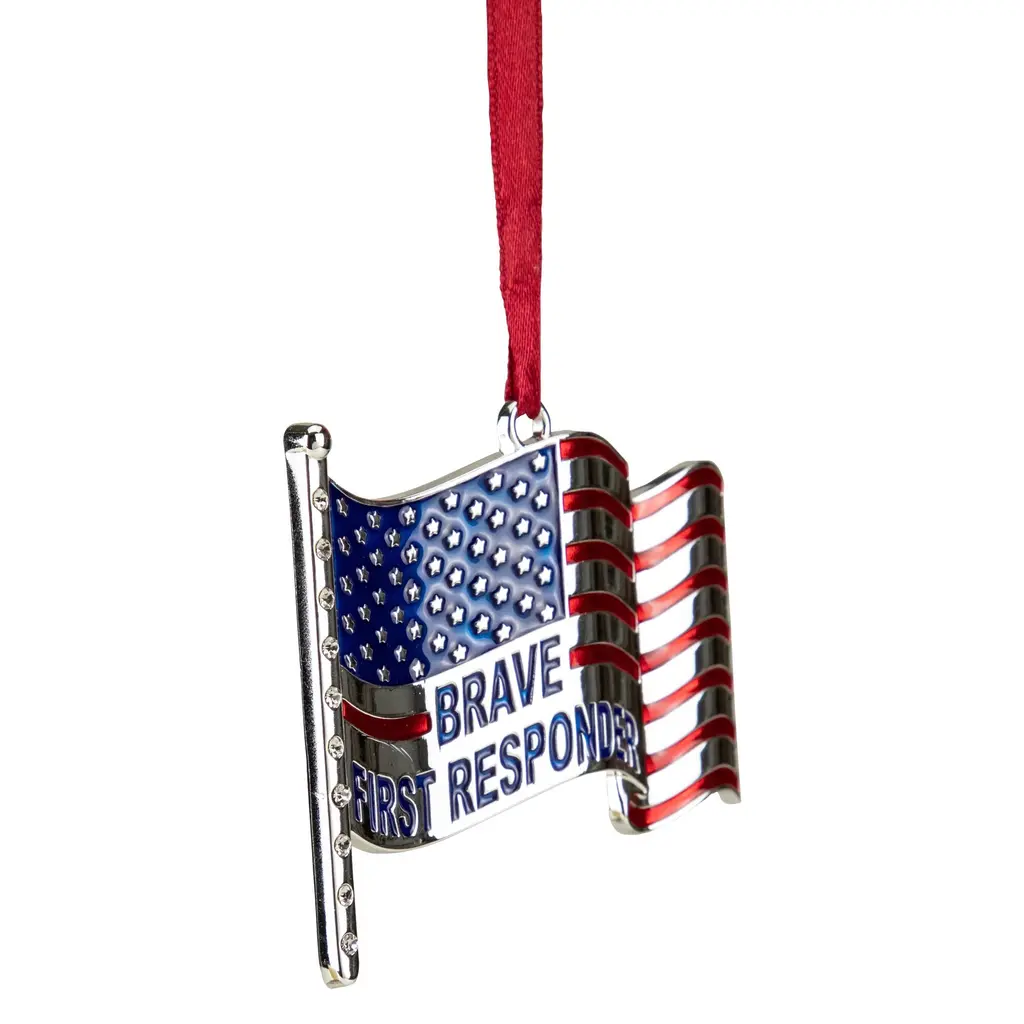 6.25" Silver Plated Us First Responders Christmas Ornament With European Crystals - Silver