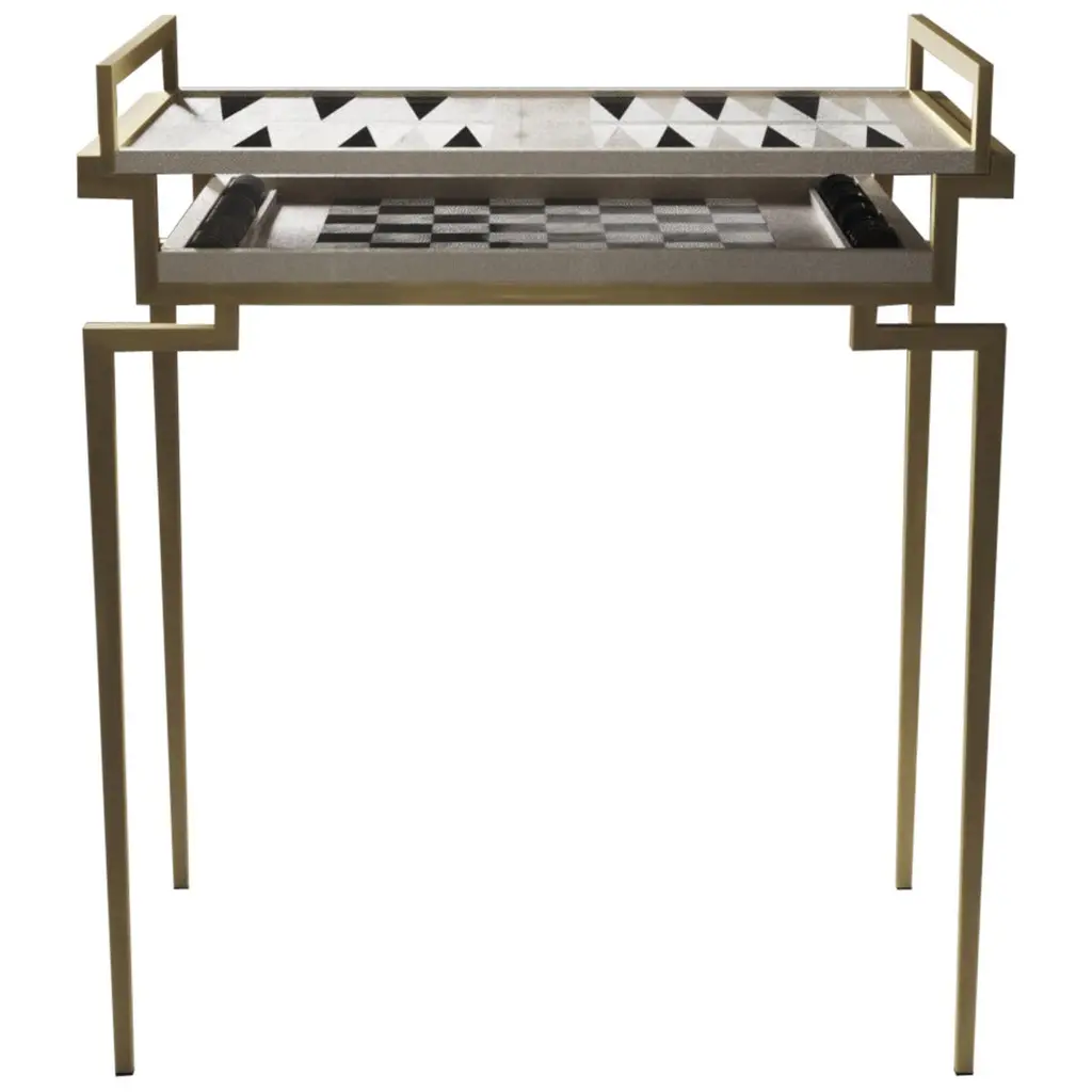 Backgammon Chess Table In Shagreen And Brass By R&y Augousti