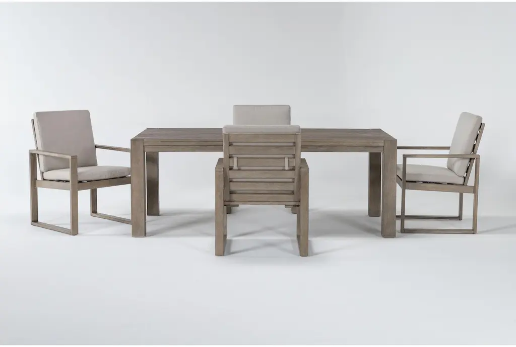 Malaga Grey Ii Outdoor Wood Rectangle 80" Dining Table | Armchairs Set For 4 | Eucalyptus
