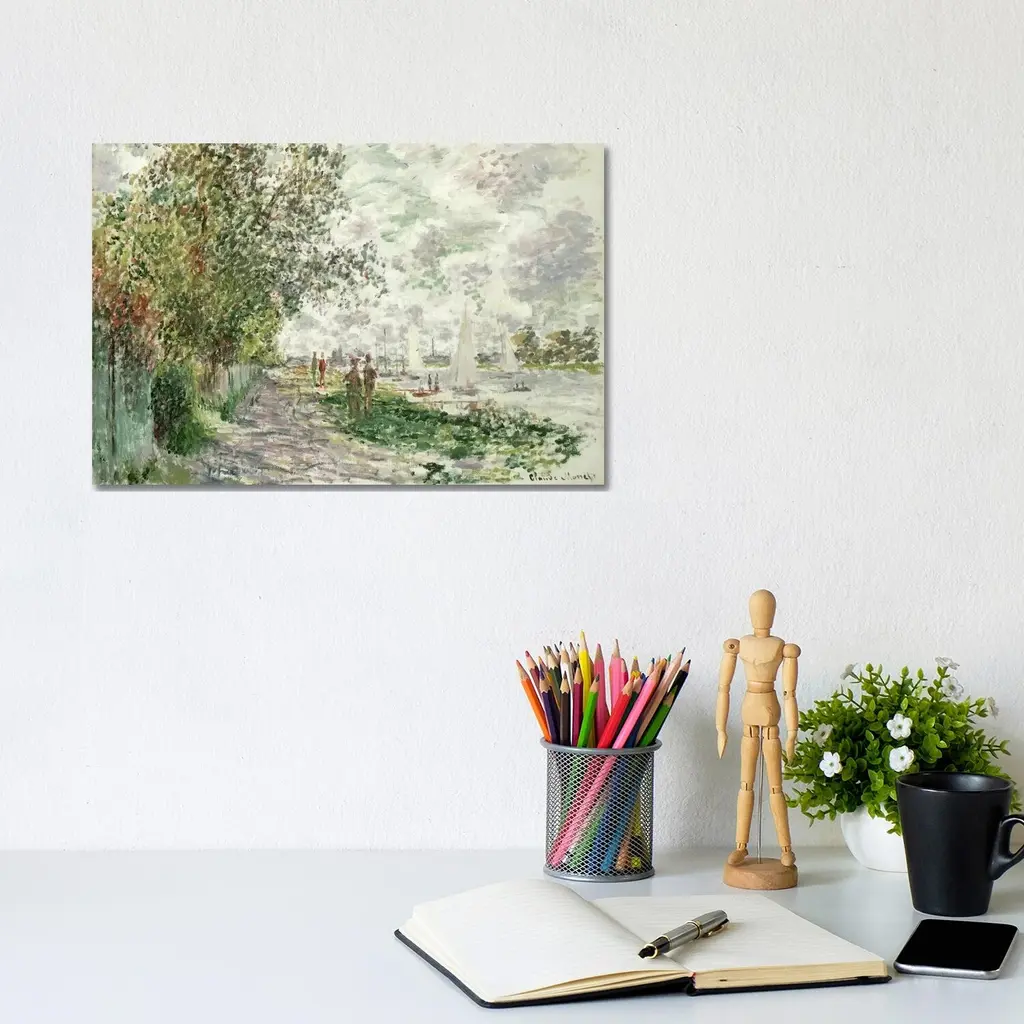 Icanvas "The Riverbank At Gennevilliers, C.1875 " By Claude Monet Canvas Print - 12x18x1.5