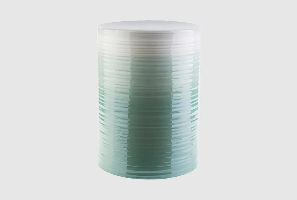 Green Teal Ombre Ceramic Stool By Surya