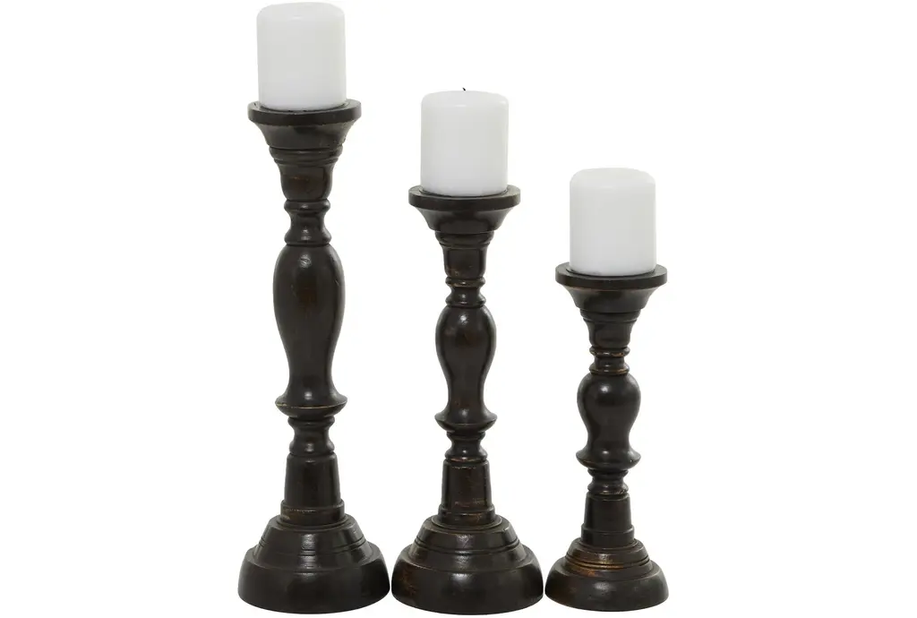 Black 18 Inch Wood Candle Holder Set Of 3 | Votive