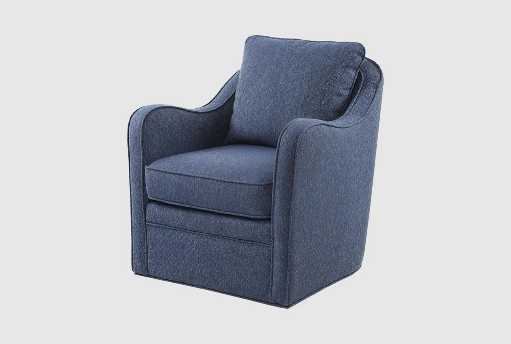 Brianne Navy Blue Wide Seat Fabric Swivel Arm Chair