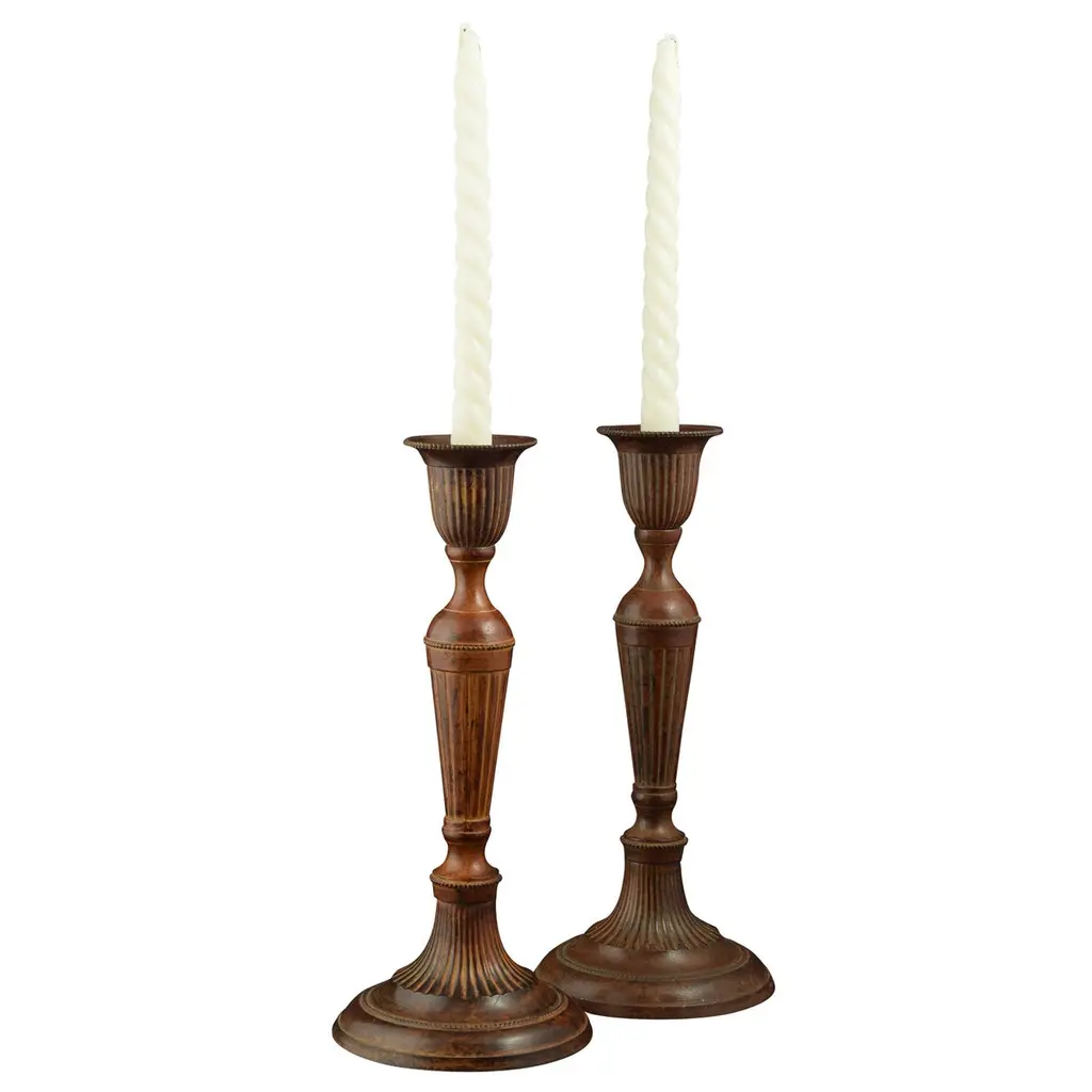 Pair Of Candlesticks Or Candleholders, Patinated Bronze