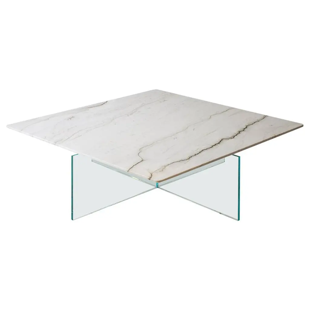 Claste Beside Myself Small Coffee Table In Carrara Classico Marble & Glass Base