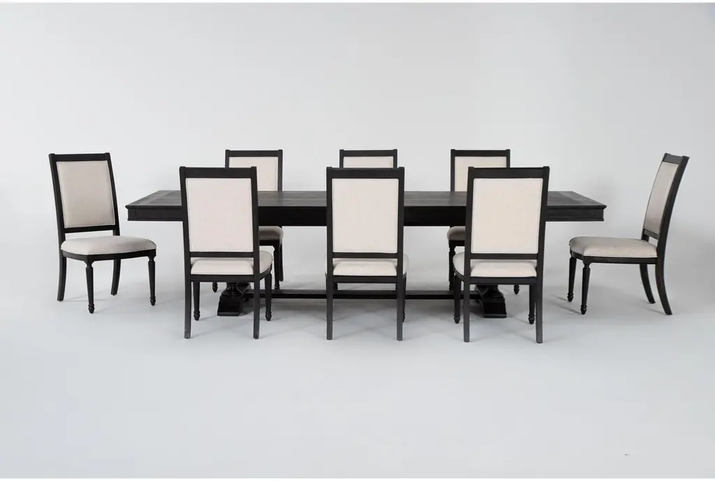 Chapleau Iii Black Wood 92-120" Extendable Double Pedestal Dining With Side Chair Set For 8