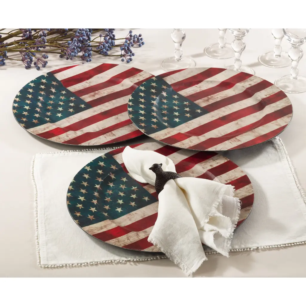 Decorative Collection Us Flag Design Charger Plate (Set Of 4) - Multi, 14 Inch Diameter, Round