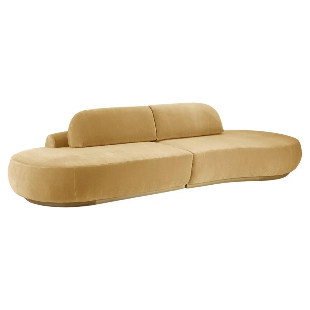 Naked Curved Sectional Sofa, 2 Piece With Natural Oak And Vigo Plantain