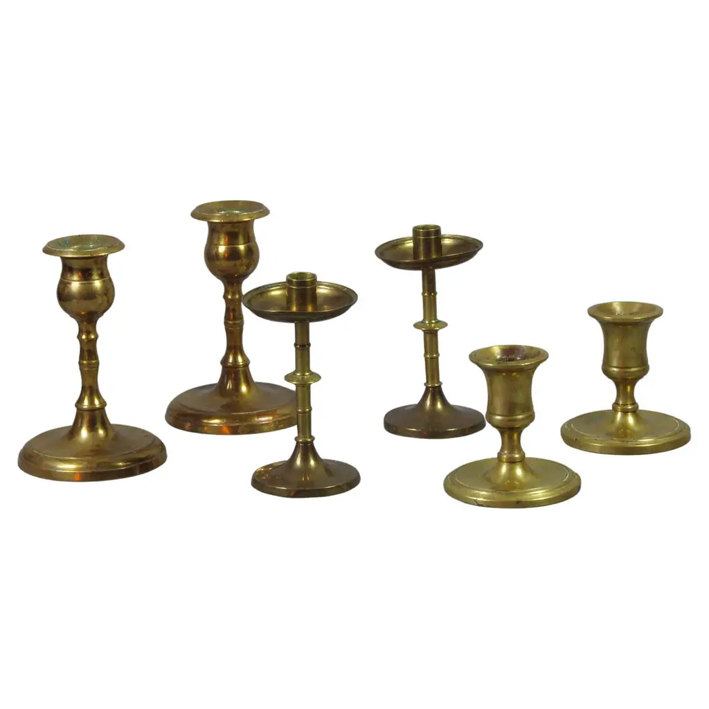 Three Pairs Of Brass Candlesticks, 19th Century