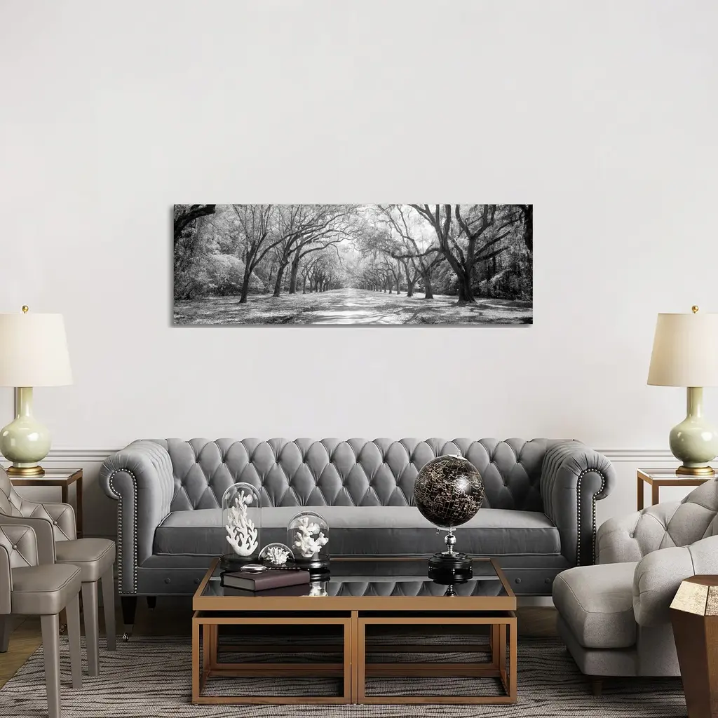 Icanvas "Live Oaks And Spanish Moss Wormsloe State Historic Site Savannah, Georgia (B&w) Ii" By Panoramic Images Canvas Print - 16x48x1.5