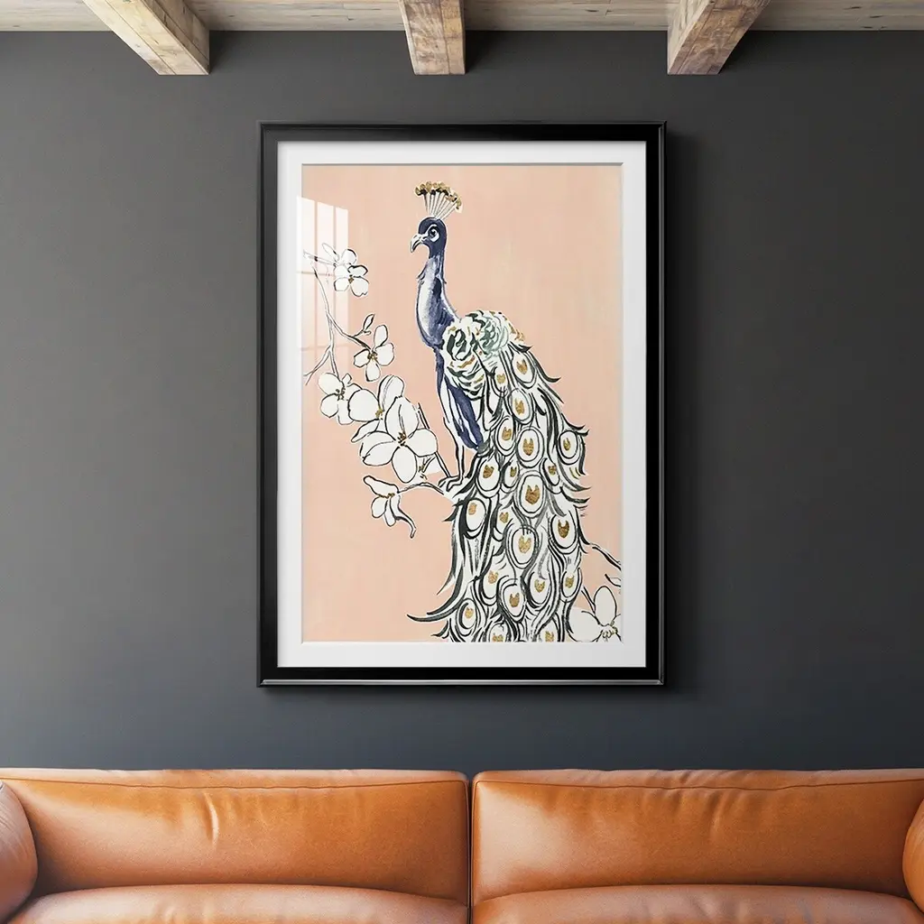 Peacock In Gold Iv Premium Framed Print - Ready To Hang - 22.5x30.5 - Black