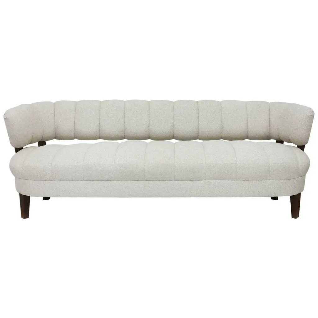 Channeled Back Armless Settee With Back Stretchers And Solid Seat On Wood Legs