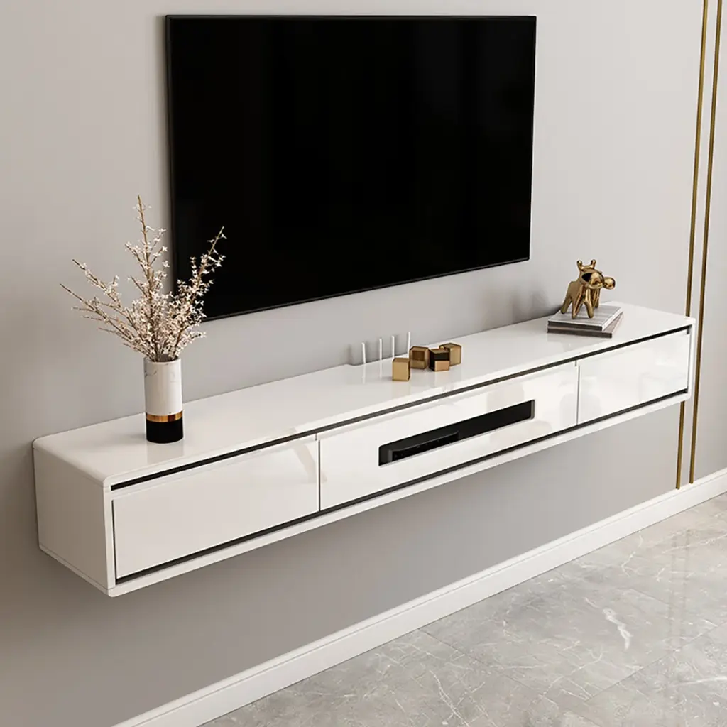 70.9" White Smooth Tv Stand Postmodern Minimalist Floating Media Console With Storage