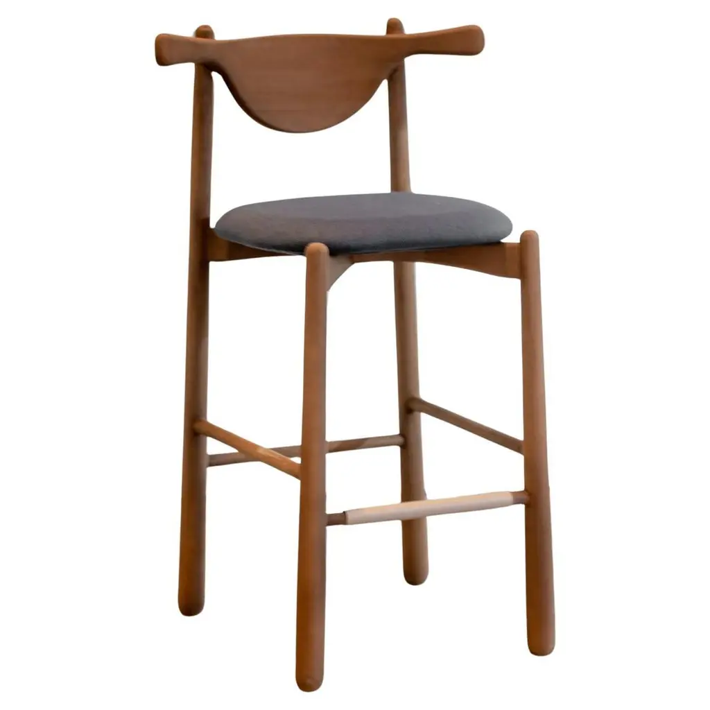 Counter Stool Aratú. Solid Wood, Upholstered Seat.