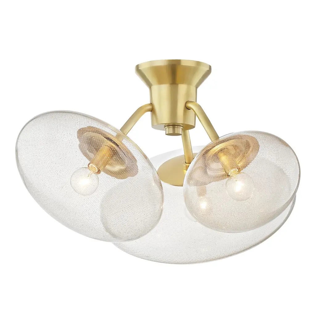 Opera 3-light Glass Semi Flush Mount, Aged Brass
