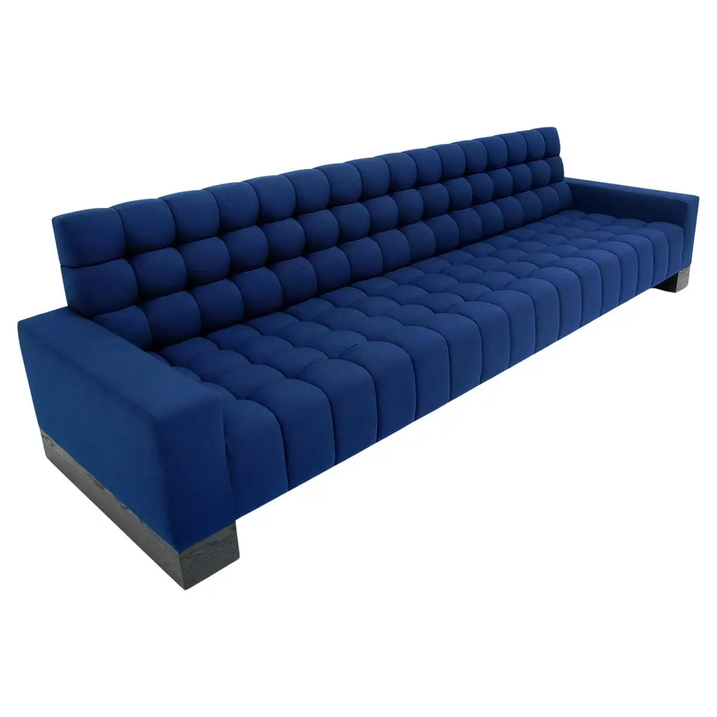 Abyss Sofa Channeling Deep Tufted Wood Block Base Blue Custom