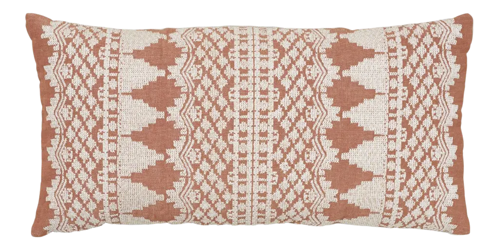 Schumacher Wentworth Embroidery Pillow In Rust
