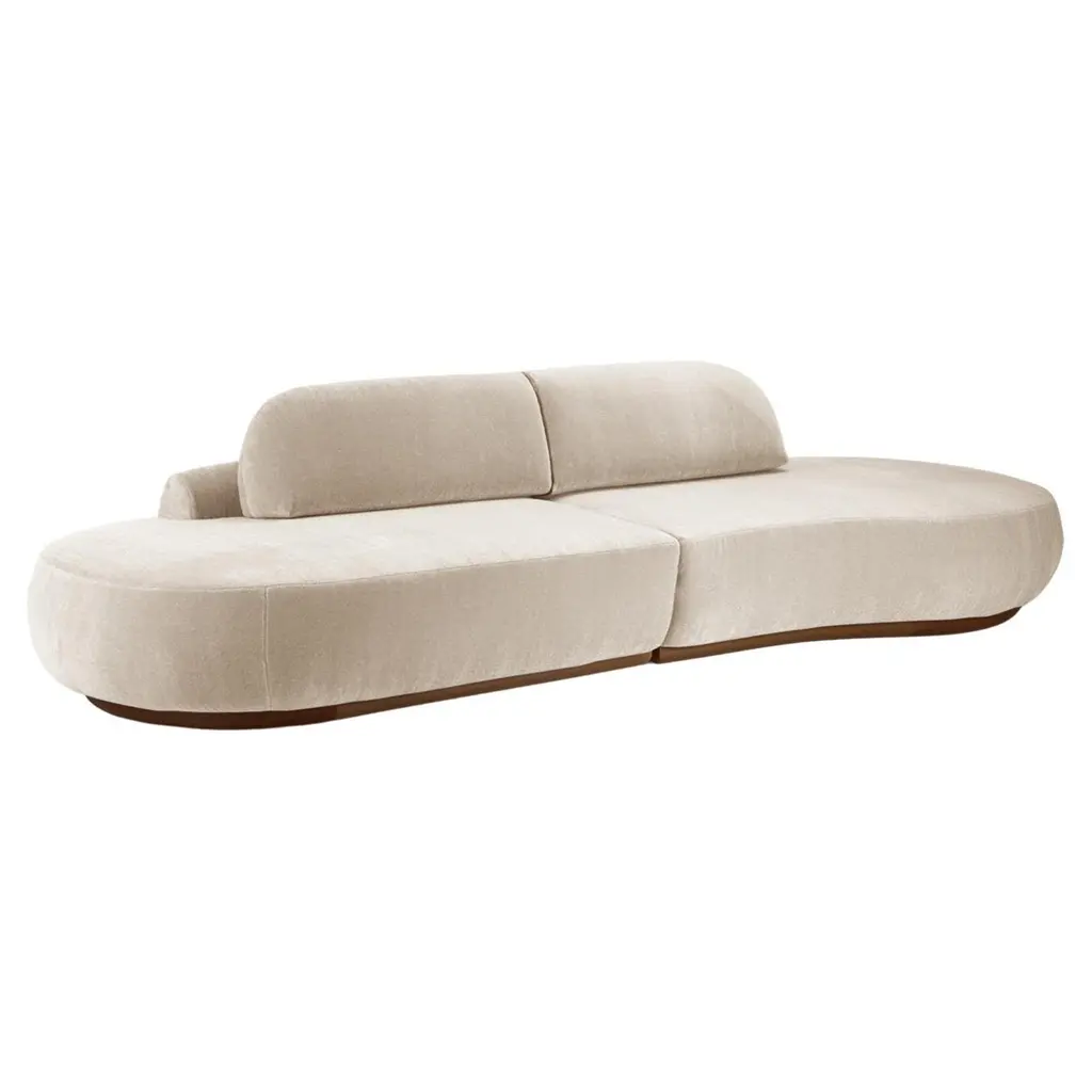 Naked Curved Sectional Sofa, 2 Piece With Beech Ash-056-1 And Boucle Snow